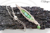 Wire crochet peas in a pod necklace⎮ Silver and turquoise