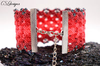 Roses micro macrame bracelet ⎮ Red and grey