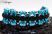 Art deco beaded kumihimo bracelet ⎮Black and blue