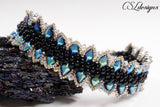 Edgy diamonds beaded kumihimo bracelet ⎮Black, blue and silver