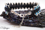 Edgy diamonds beaded kumihimo bracelet ⎮Black, blue and silver