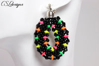 SuperDuo beaded kumihimo earrings ⎮ Black and neon