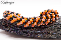 Tiger beaded kumihimo bracelet ⎮ Black and orange