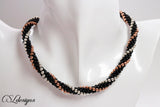 Metallic stripes beaded kumihimo necklace ⎮ Black, silver and copper