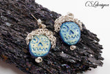 Funky face earrings ⎮ Silver, blue and green