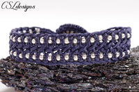 Beaded herringbone macrame bracelet ⎮ Blue and silver