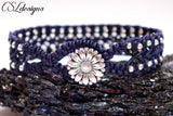 Beaded herringbone macrame bracelet ⎮ Blue and silver