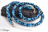 Leopard print beaded kumihimo necklace ⎮Blue and black