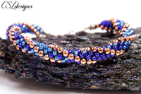 Ombre metallic stripes beaded kumihimo bracelet ⎮ Blue and copper