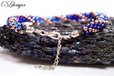 Ombre metallic stripes beaded kumihimo bracelet ⎮ Blue and copper