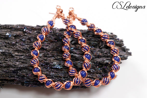 Candy spirals wirework earrings ⎮Copper and blue