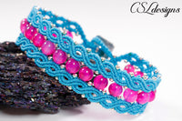 Framed waves micro macrame bracelet ⎮ Blue, pink and silver