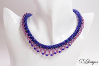 Laced beaded kumihimo necklace ⎮ Blue and purple