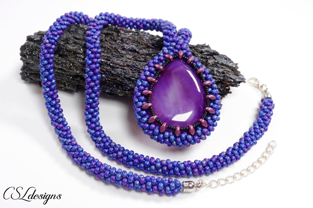 Blue purple 2024 and silver beaded necklace