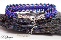 SuperDuo beaded kumihimo bracelet ⎮Blue and purple