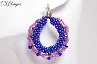 Laced beaded kumihimo earrings ⎮ Blue and purple