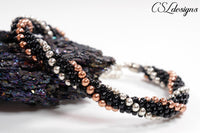Metallic stripes kumihimo bracelet ⎮ Black, copper and silver