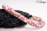 Cherry blossom vines beaded kumihimo bracelet ⎮ White, pink and brown