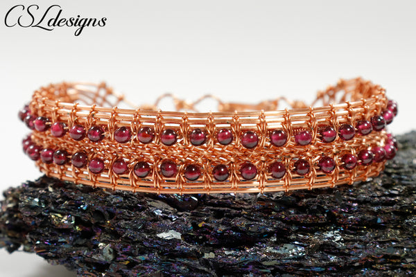 Wire woven kumihimo bracelet ⎮ Copper and red