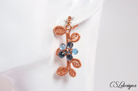Flowers and leaves wirework earrings ⎮ Copper, blue and yellow