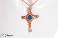 Celtic cross wirework necklace ⎮ Copper and blue