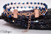 Outside beaded wirework braided bracelet ⎮ Copper and blue