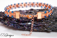 Elegant diamonds wirework bracelet ⎮ Copper and blue