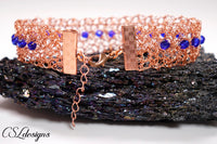 Wire crochet beaded bracelet ⎮ Copper and blue 2