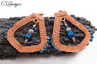 Peacock wire kumihimo earrings ⎮Copper, blue and silver large