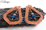 Peacock wire kumihimo earrings ⎮Copper, blue and silver large