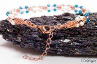 Alternating square knot wire macrame bracelet ⎮ Copper, blue and white