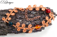 Leaves wirework link bracelet ⎮ Copper and multicoloured