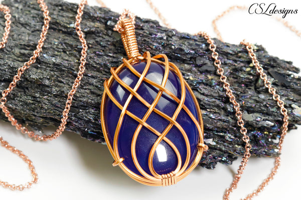Celtic lace wirework necklace⎮ Copper and dark blue