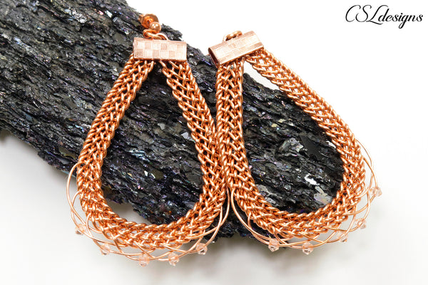Laced wire kumihimo earrings ⎮ Copper