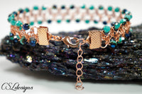 Alternating square knot wire macrame bracelet ⎮ Copper, blue and green