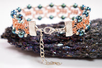Fancy wire macrame bracelet ⎮ Copper, green and silver