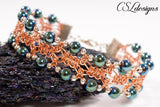Fancy wire macrame bracelet ⎮ Copper, green and silver