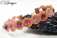 Beaded twisted wire kumihimo bracelet ⎮ Copper and purple