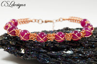 Cross wire macrame bracelet ⎮ Copper and pink