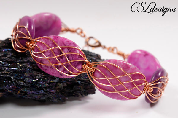Celtic lace wirework bracelet ⎮ Copper and pink