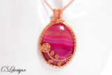 Rose wirework cabochon necklace ⎮ Copper and pink