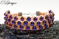 Triple row wire macrame bracelet ⎮ Copper and purple