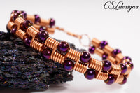 Beaded coils wirework bracelet ⎮ Copper and purple