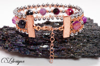 Fancy wire macrame bracelet ⎮ Copper, purple and silver