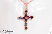 Egyptian style cross wirework necklace ⎮ Copper and multicoloured