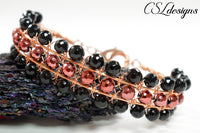 Elegant wire macrame bracelet ⎮ Copper, black and red