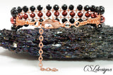 Elegant wire macrame bracelet ⎮ Copper, black and red