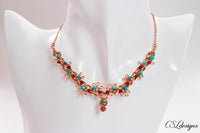 Organic braid wirework necklace ⎮ Copper, red and green