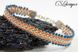 Beaded half round wire kumihimo bracelet ⎮ Silver, copper and blue
