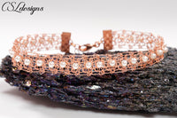 Wire crochet beaded bracelet ⎮ Copper and white
